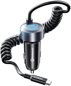 65W [35W+30W] Multipuerto USB C Cargador Coche Carga Rapida, 1.2M 30W USB C Cable en Espiral Cargador Mechero Coche, PD3.0 & QC3.0 Cargador Movil Coche para iPhone 16 15 14 13, Samsung, iPad, Android