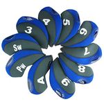 Andux Print Number Golf Iron Club Head Covers with Transparent Window 10pcs/Set Grey/blue