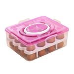 Styleys Double Layer Plastic 32 Grid Egg Storage Box For Refrigerator Kitchen With Lid (Pink_S11063Square)