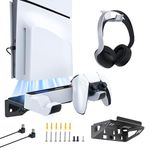 NexiGo PS5 Wall Mount Kit with Charging Station for Both PS5 and New PS5 Slim Consoles, Controllers, Stable Metal Wall Hanging Stand with LED Charging Indicator