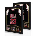 CCDCC Jersey Frame Display Case, Wooden Large Sport Jersey Shadow Box Frame with Mats and Real Tempered Glass Cover for Football Baseball Basketball Soccer Hockey Shirt,Black 2 Pack