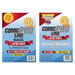 ComicProLine 100ct Comic Book Bags and 100 Backing Boards - Current Size Premium Comic Book Bags and Boards