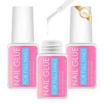 3 * 8g False Nail Glue Extra Strong,Nail Adhesive Bond Glue for Stick Press on Nails,Nail Glue Comes with Brushes, Easy to Apply to Nails, not Easy to Waste or Make a Mess