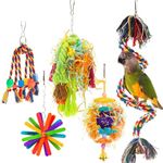 5in1 Bird Toys Parakeet Toy Bird Rope Perch, Colorful Bird Chewing Shredding Foraging Toys Parrot Swing Climbing Standing Hanging Toys with Bell for Conure Cockatiel Budgies Lovebird