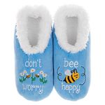 Snoozies Pairables Super Soft Sherpa Womens House Slippers - Don't Worry Bee Happy (Blue, medium)