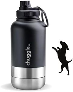 Chuggle 3-in-1 Water Bottle for Pets and Humans (32oz, Midnight Paw) - Leak-Proof and Portable Dog TraVel Water Bottle - Built on bowls for food, treats, and water