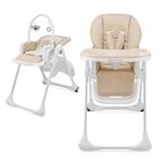 Kinderkraft Tummie 2-in-1 High Chair & Bouncer, from Birth, Fold-Flat, 7 Height, 4 Recline, Newborn Insert, 3-Position Tray, 5-Point Harness, Lockable Wheels, Toy Bar, Beige