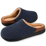 LongBay Men's Wool-Like Slippers Warm Memory Foam House Shoes with Soft Sherpa Lining for Indoor Outdoor Navy Blue Size 8