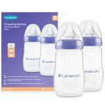 Lansinoh Anti Colic Baby Bottle - 2 Pack 240 ml - NaturalWave® Teats Reduces Nipple Confusion - BPA & BPS-Free Breastfeeding Bottle Feeding Stackable Lid Fridge Freezer Milk Storage Feeding Bottles