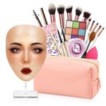 Makeup Mannequin Face, Makeup Practice Full Face, Silicone Makeup Practice Face Board with Makeup Kit & Face Gems & Makeup Brushes, for Beginners and Professionals to Practice Makeup or Girl's Gift