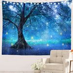 Batmerry Fairy Tree Forest Tapestry, Mystical Fantasy Forest Blue Nature Picnic Mat Hippie Trippy Tapestry Wall Art Meditation Decor for Bedroom Living Room Dorm, 59.1 x 82.7 Inches, Light Blue