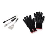 Weber Premium BBQ Tools Set - 3 Pcs | Stainless Steel Tongs, Spatula & Baster for Barbeque Cooking | BBQ Metal Utensils & Premium BBQ Gloves - Large/Extra Large | Heat Resistant Work Gloves