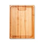 John Boos Aujus Series Rectangular Wooden Maple Cutting Board 24”x18” – 1.5” Thick, 18-lb Reversible Butcher Block with Sloped Juice Groove, Edge-Grain & Finger Grips – Made in the USA