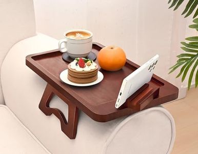 Livofloral Bamboo Couch Cup Holder, Couch Caddy, Couch Arm Table, Clip On Armrest Tray, Couch Tray for Drinks & Food, Sofa Arm Tray Holder, Couch Arm Tray with Coaster