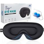 Sleep Mask - 100% Blackout Eye Mask for Sleeping Best for Side Sleepers 3D Cutout Zero Eye Pressure Sleeping Mask for Women & Men - Black Sleep Mask for Travel - Includes a Storage Bag & Ear Plugs