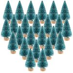 KUUQA 24Pcs Mini Sisal Trees Bottle Brush Trees Mini Pine Trees with Wood Base Snow Frosted Trees Winter Snow Ornaments Tabletop Trees for Christmas Decorations DIY Room Decor Diorama Models