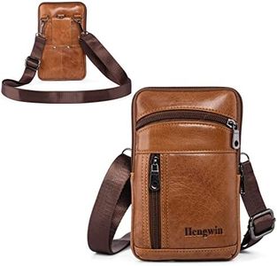 Hengwin Leather Phone Holster Fits for iPhone 16 15 14 13 12 11 Pro Max Samsung Galaxy S24 Ultra S23+ A15 A54 A53 Wallet Case with Belt Clip Pouch Crossbody Cell Phone Purse Men Shoulder Bag (Brown)