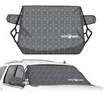 FrostGuard Deluxe | Full-Coverage Car Windshield Cover for Ice and Snow, XL Size - Wiper Blade + Side Mirror Coverage - Fit-Fast Straps, Security Panels + Storage Pouch - Knit Sweater, 41 x 68 Inches