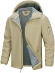 33,000ft Men's Hooded Softshell Jacket Waterproof Lightweight Insulated Windbreaker Fleece Lined Rain Shell Jacket, Light Khaki, 3XL
