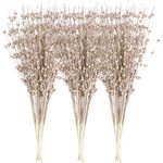 Sea Team 24-Pack Artificial Glitter Berry Stem Ornaments, Decorative Bead Sticks, Glittery Twigs, Picks, Branches for Christmas Tree, Small Vase, Holiday, Wedding, Party (17 Inches, Champagne)