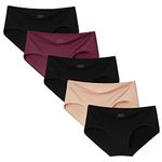 INNERSY Womens Underwear Micro Modal Knickers Mid Rise Ladies Briefs Microfiber Panties Pack of 5 (10, 3 Black/Apricot/Burgundy Red)