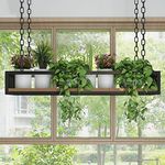 Flower Pot Rack Storage, Ceiling Hanging Flower Stand, Creative Plant Railing Shelf with Solid Wood Board and Iron Frame, for Bar Flower Shop Balcony