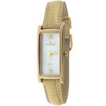 Peugeot Women's Slim 14K Gold Plated White Mother of Pearl Dial Tan Leather Thin Band Dress Watch 3017TN