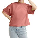 Hanes Originals, Cropped Crewneck T-Shirt for Women, 100% Cotton, Nantucket RED