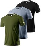 Boyzn 3 Packs Workout Shirts for Men - Activewear Tops Gym Shirts Cool Dry Mesh Moisture Wicking Running Fitness Short Sleeve Crewneck Sports Athletic T-Shirt Tops Black/Gray/Green-3P09-L