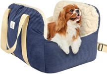 Pawaboo Dog Car Seat for Small Dogs, Soft Dog Booster Car Seat Under 25lbs, Puppy Cars Seats with Safety Leash and Thickened Memory Foam Filling, Pet Carseat Travel Carrier Bed, Navy Blue + Off-White
