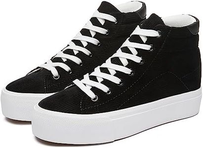 THATXUAOV Womens Corduroy High Top Sneakers,Casual Platform Shoes for Women,Lace up Platform Tennis Shoes, Black, 11