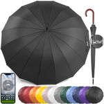 Royal Walk Windproof Umbrella Black Large 54 Inch Automatic Open for 2 Persons Stormproof for Men Women Classic Wooden Handle Lightweight Waterproof 16 Ribs Travel Golf 120cm (Black)