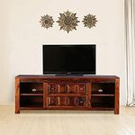 UNITEK FURNITURE Solid Sheesham Wood TV Entertainment Unit Cabinet with Storage Drawer & Shelf for Home Living Room Wooden Furniture for Hall & Office Décor - (Honey Finish)