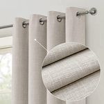 always4u Linen Look 100% Blackout Eyelet Curtains Thermal Energe Saving for Bedroom 1 Pair Noise Reducing Solid Modern Window Treatment for Home Decoration Natural W66*L72