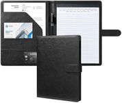 Mymazn Padfolio Portfolio Folder, Faux Leather Interview Resume Folder with Document Organizer & Business Card Holder, Letter-Sized Notepad Legal Pad Holder for Men Women (Black)