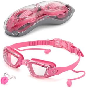 Aegend Swim Goggles, Swimming Goggles No Leaking Full Protection Adult Men Women Youth (Rose Red/Transparent with earbuds)