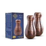 INDIAN ART VILLA Pure Copper Bedroom Water Bottle with Inbuilt Glass, Matka Hammered Design - Antique Dark, Drinkware and Storage Purpose, 1.6 litre (Pack of 2)