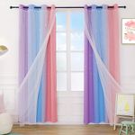 Anjee Pink Blackout Curtains 2 Panels for Kids Bedroom Darkening, Nursery 2 in 1 Double Layer Cutout Star Ombre Gradient Window Drapes, Grommets Top,52 x 95 inch Length, Purple Blue Pink