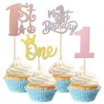 ZHUOWEISM 24 PCS 1st Birthday Cupcake Toppers Glitter Crown One Cupcake Picks Baby Shower Cake Decorations for Kids Boys Girls First Birthday Anniversary Party Supplies Colorful