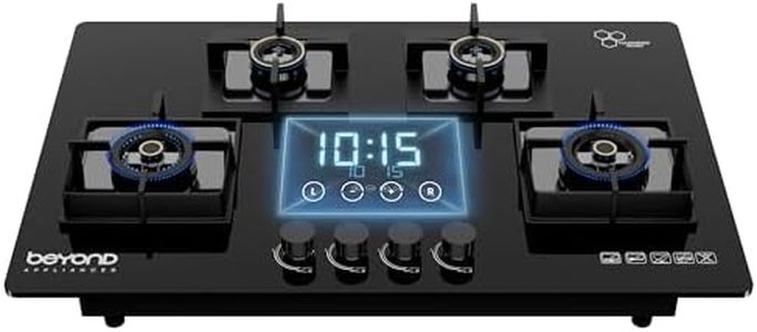 Beyond Appliances Dorado 4 Burner Smart Glass Hobtop Gas Stove | Auto Ignition | Digital Timer | Flame Failure Device | Toughened Glass | LPG & PNG Compatible