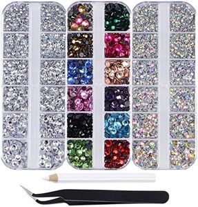 Massive Beads 9500+ Flatback Round Glass Hotfix Iron On Rhinestones Gemstone for DIY Making w/ 1 Tweezer & 1 Picking Pen for Shoes, Clothes, Bags, Manicure (12-Colors, Crystal, Crystal AB, 5&6 Sizes)