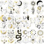 Glaryyears Metallic Gold Temporary Tattoo for Women Adults, 18-Pack Long-lasting Tiny Size Realistic Tattoos, Variety Pack Cute Floral Fake Tattoos, Makeup for Face Body Hand Arm Neck Party