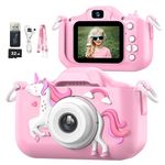 Mgaolo Children's Camera Toys for 3-12 Years Old Kids Boys Girls,HD Digital Video Camera with Protective Silicone Cover,Christmas Birthday Gifts with 32GB SD Card (Pink)