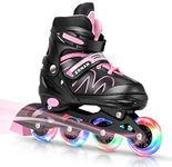 ERNAN Inline Skates for Kids Girls Boys Beginners. 4 Size Adjustable Size with Light up Wheels.Outdoor Roller Skates for Kids Beginner Ages 4-12, Men and Women (Pink, M)
