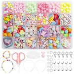 Electomania 500Pcs Beads Set,Jewelry Making Kit,Girl Diy Bracelet Set,Different Types And Shapes Colorful Acrylic Crafting Beads Kits Setfor Children Over Three Years Old, Color 1, Multicolor