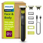 Philips OneBlade Hybrid 360 Blade Technology Electric Shaver for Face & Body, Beard Trimmer/Groomer with 3 x 360 Blade, 3 x Stubble Comb (1,3,5mm) & 1x Body Kit, Model QP2824/31