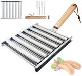 Bitlaintab Hot Dog Roller for Grill, Innovative Stainless Steel Grill Hot Dog Roller with Removable Wooden Handles, Ideal for Parties and Outdoor Grilling Portable Barbecue Essentials Tools