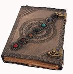 KMAAC leather bound journal book of shadows vintage leather journal deckle edge paper antique spell book wiccan seven stone chakra journal unlined lock daily notebook sketchbook 10x7