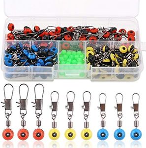 Hilitchi 200 Pcs Size Large/Medium/Small Fishing Line Sinker Slides Hook Shank Clip Connector High Strength Fishing Ball Bearing Swivel Connector Fishing Sinker Slider with Glowing Fishing Beads