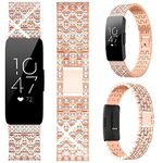 Miimall Compatible with Fitbit Inspire Band, Inspire 2 Band, Inspire HR Band, Bling Crystal Diamond Stainless Metal Adjustable Replacement Wristband Strap Bracelet for Fitbit Inspire/ Inspire 2/ Inspire HR (Rose Gold)